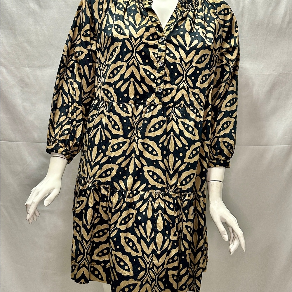 Lilla P Size P Black and Tan Patterned Button Up Dress - Picture 4 of 10